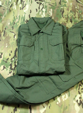 犀兕合甲军绿色网格衬衫长袖战术长裤男套装OD色套服  可单购上衣