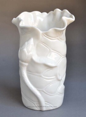 白瓷莲花花器花插花瓶佛前供瓶