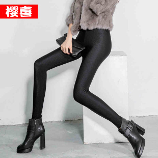 秋冬款外穿光泽裤保暖裤九分裤高腰女士打底裤加绒加厚加大码显瘦