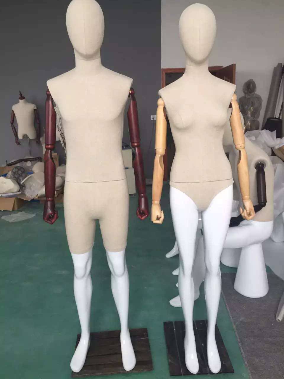 有头木手臂男女全身模特 橱窗服装展示假人模型  上身包布 玻璃钢