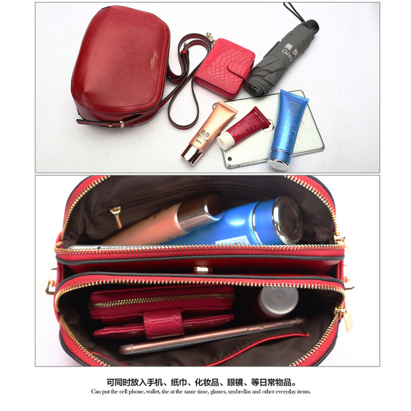 贝壳包包2018春夏新款软皮真皮女包双层牛皮手提包百搭单肩斜挎包