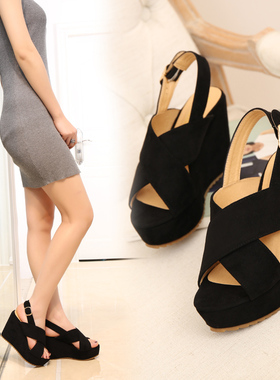 高跟厚底防水台坡跟凉鞋女夏2018新款韩版大码41424344小码313233