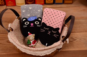 冬季保暖袜子加厚毛巾袜可爱猫咪直板袜女袜