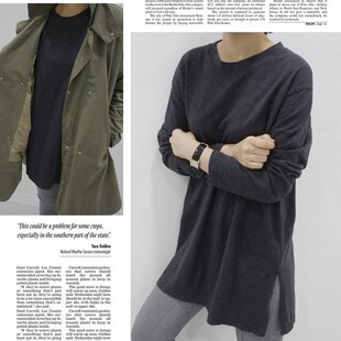 好品质韩国竹节纯棉不透不起球中长款 春秋女t恤打底宽松 长袖