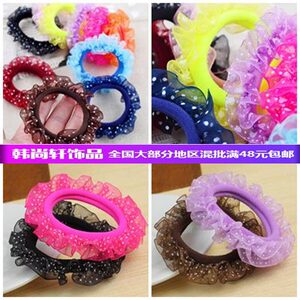 圆点蕾丝花边网纱毛巾发圈公主发绳皮筋头花头绳儿童发饰品店货源