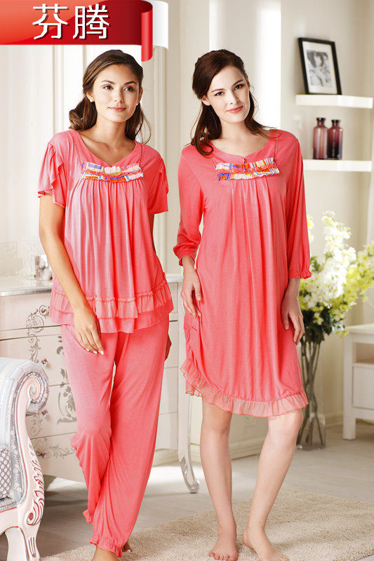 新品专柜芬腾正品睡衣女士春夏针织棉家居服郁金香系列套装130633