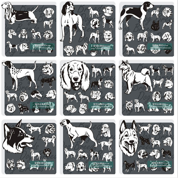 [182]宠物狗狗插画线稿图 AI矢量设计素材