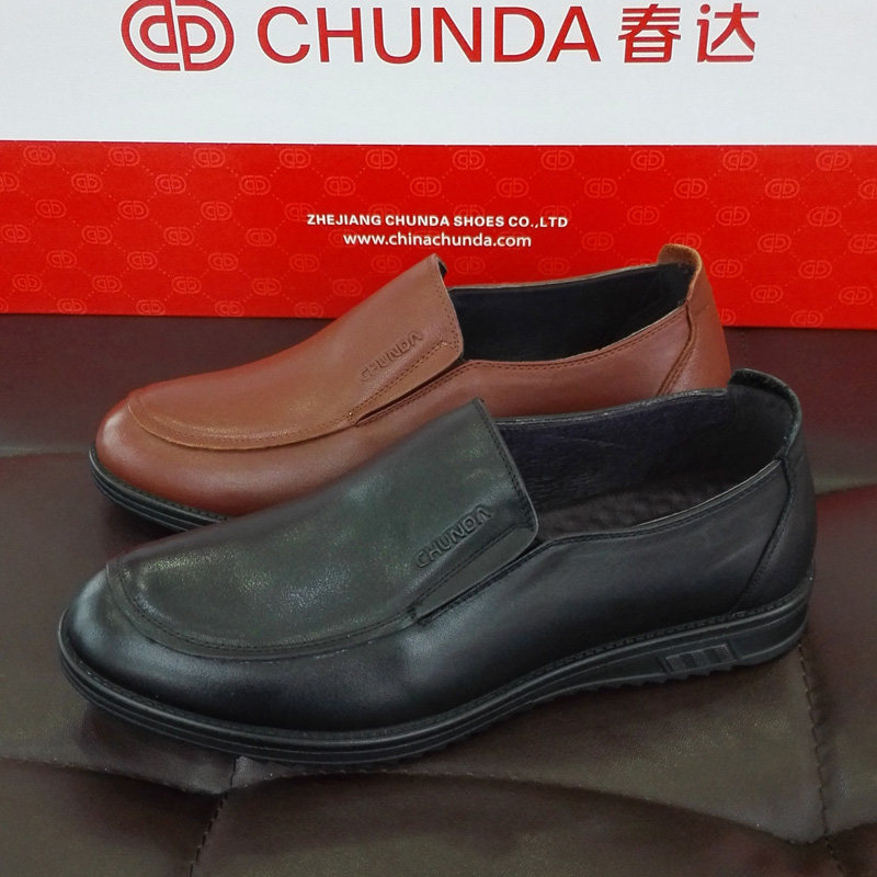 春达四季套脚男士头层牛皮新款正品真皮商务休闲皮鞋男单鞋35239