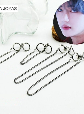 BTS 防弹少年团 DNA V金泰亨Kim Tae Hyung 同款钛钢流苏耳钉耳环