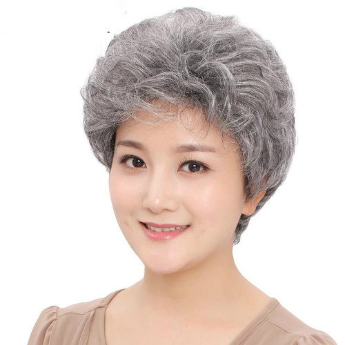 假头发老婆婆花白色短卷发