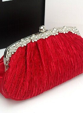 华丽水钻包大容量 红色新娘礼金包 晚宴包 礼服派对包 手拿链条包