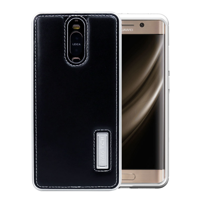 iMatch Luxury Aluminum Metal Bumper Premium Genuine Leather Back Cover Case for Huawei Mate 9 Porsche Design / Huawei Mate 9 Pro