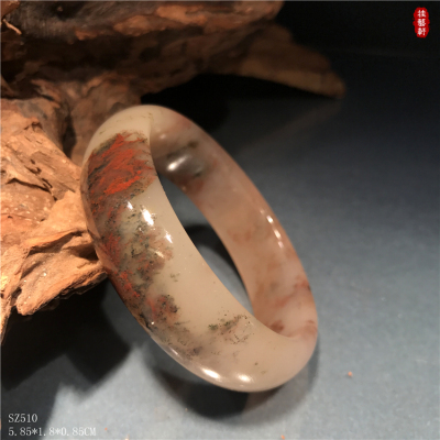 桂林鸡血玉手镯山水图案天然玉石正品A货国画鸡血石口子料玉镯子