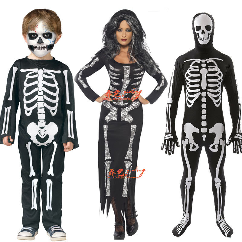 儿童万圣节服装恐怖面具表演套装成人骷髅骨架鬼衣化妆舞会服饰
