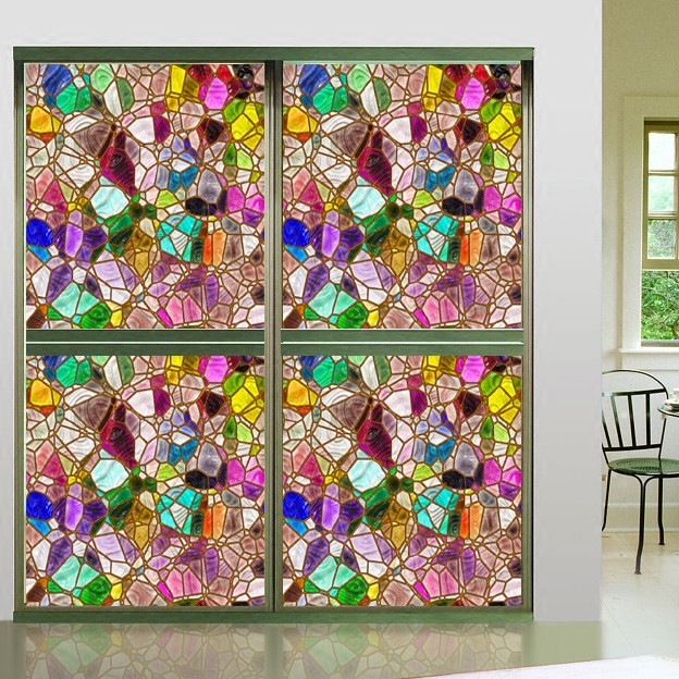 教堂彩格欧式玻璃贴膜定制 阳台浴室店铺橱窗窗花不透明彩色贴纸