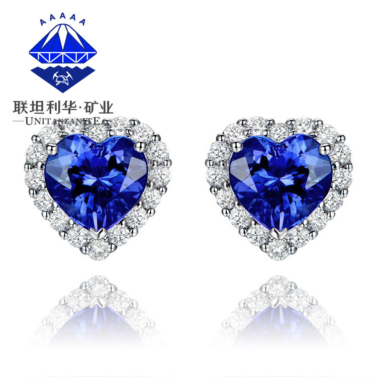 可选裸石定做 4.15克拉坦桑石耳钉 5a级天然裸石 18k金钻石耳环