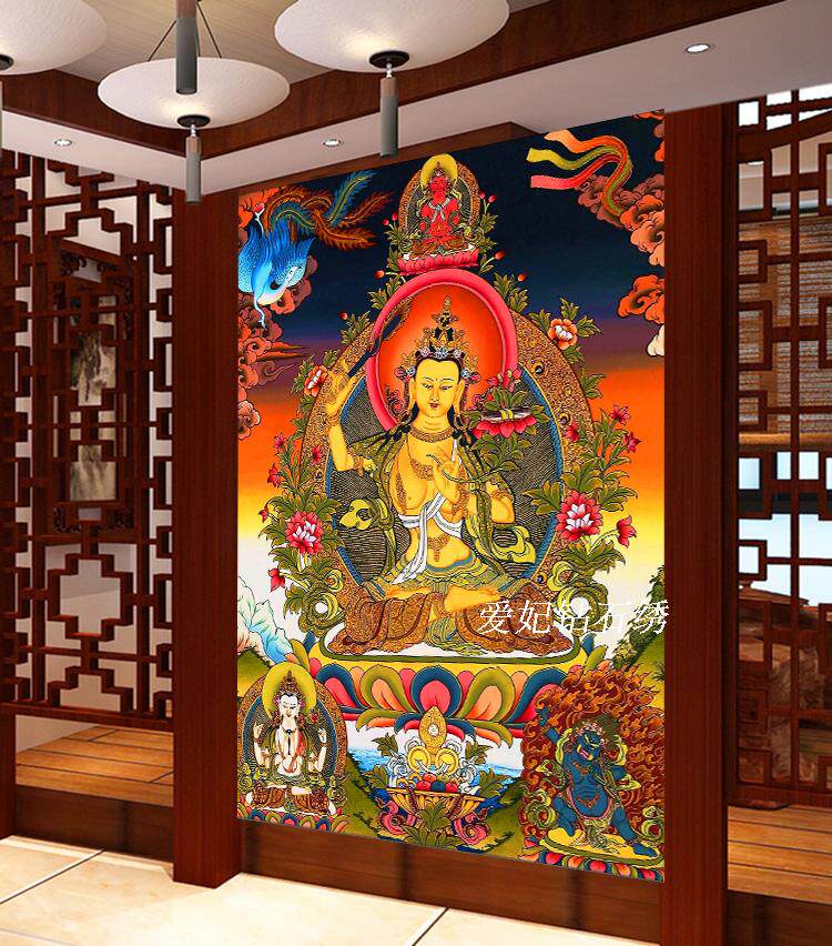 新款客厅佛堂方钻满钻钻石画贴钻十字绣西藏族密宗唐卡文殊菩萨