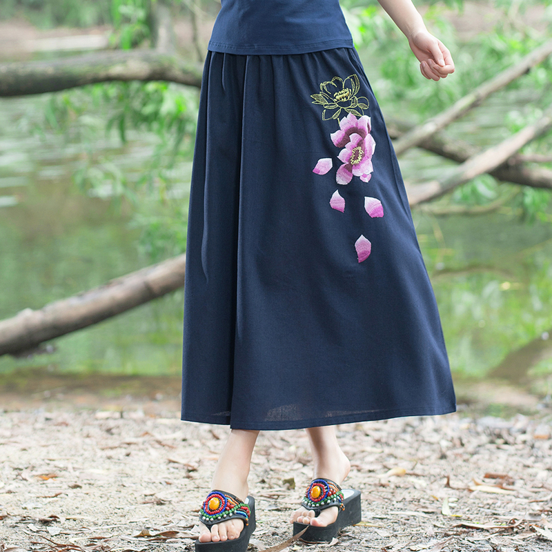 民族风特色复古女装 个性双口袋松紧腰长裙 棉麻刺绣花舞蹈半身裙在类目 女装/女士精品, 半身裙中 - 来自Buy2taobao.com提供专业的淘宝代购服务