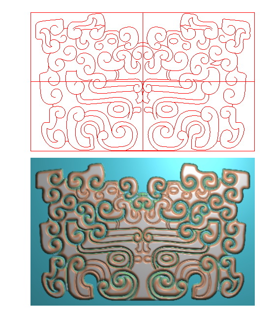 设计图仿古花纹饕鬄纹瑞兽牌子挂坠挂件玉雕 os精雕图
