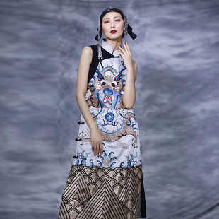 云饰图腾原创设计女装上衣坎肩 民族风老绣盘金绣盘龙袍子女长袍