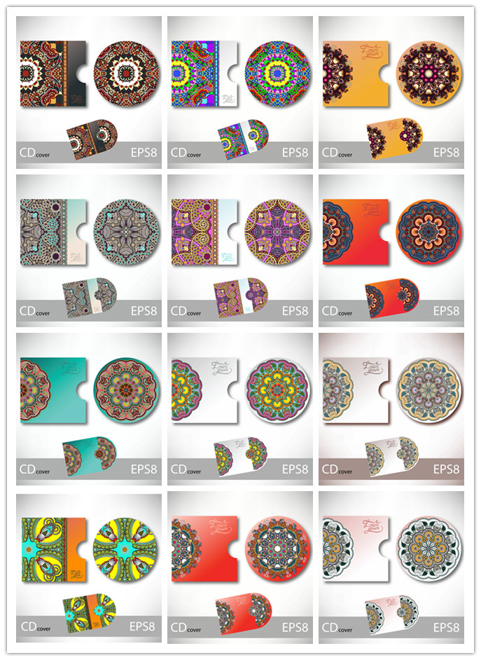 矢量设计素材 繁复欧式花纹图案CD设计模板圆形方形 EPS格式 14P