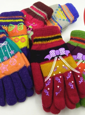 冬季天女手套女士双层加绒加厚分指针织毛线户外骑车保暖手套防寒