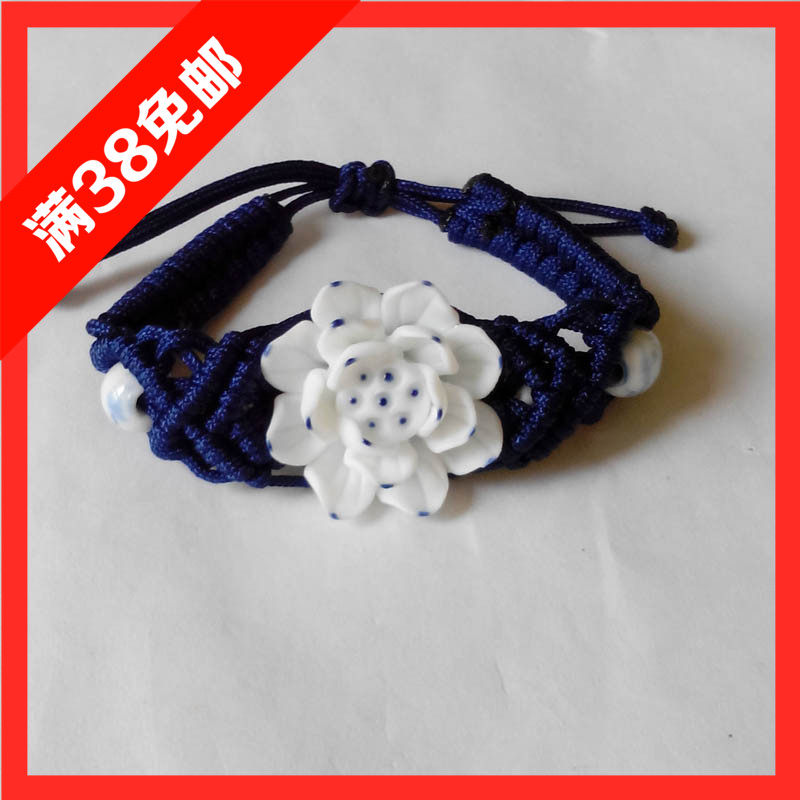 民族风纯手工编织 陶瓷捏花手链 多层小荷花首饰品 厂家精品