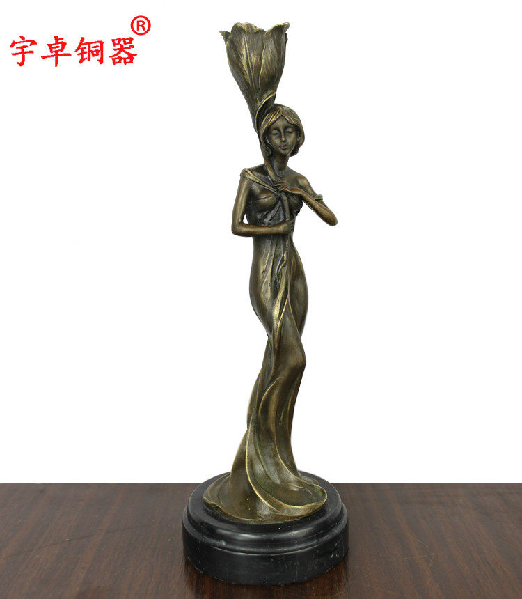 宇卓铜器 纯铜欧人物少女单烛台 欧式烛台欧式美女烛台黄铜铜雕