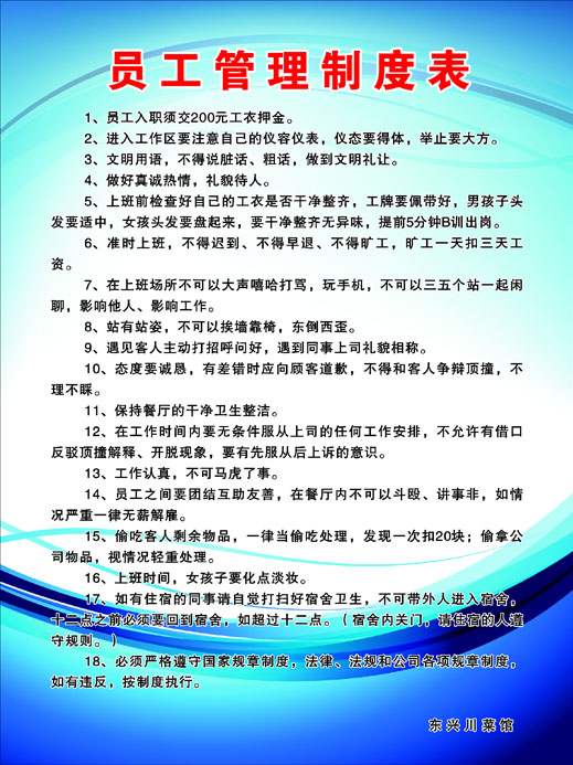 698海报印制479厨房制度员工管理制度表