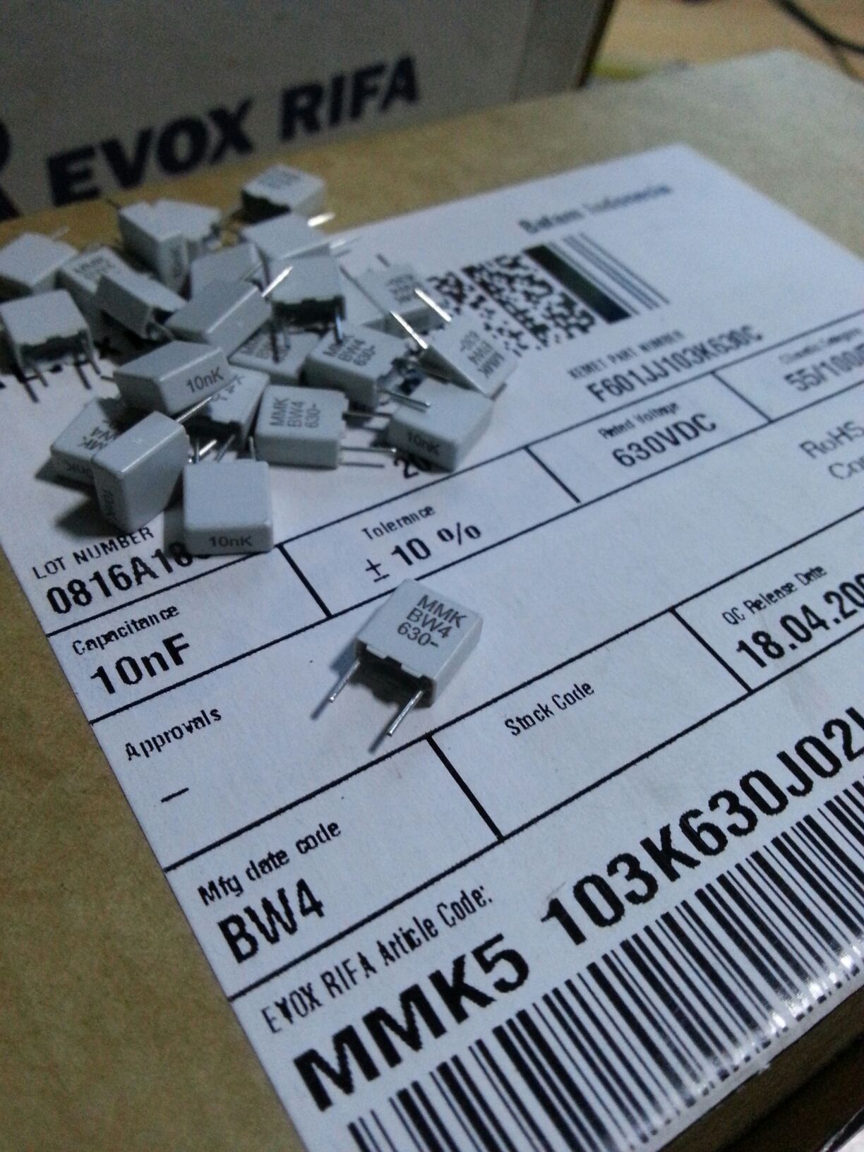 EVOX-RIFA瑞典力发 10000PF 10NF 630V 103 MMK薄膜电容器5MM脚距