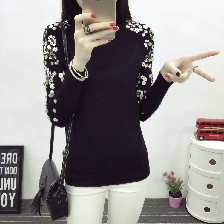 冰冰箐箐明星同款钉珠亮片高领修身显瘦针织衫毛衣女打底衫春秋装在类目 女装/女士精品, 毛衣中 - 来自Buy2taobao.com提供专业的淘宝代购服务