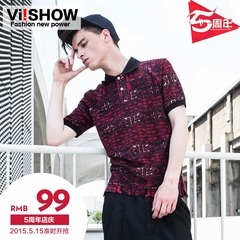 Viishow new geometric stitching cotton slim leisure POLO shirt short sleeve men's trendy man England washed