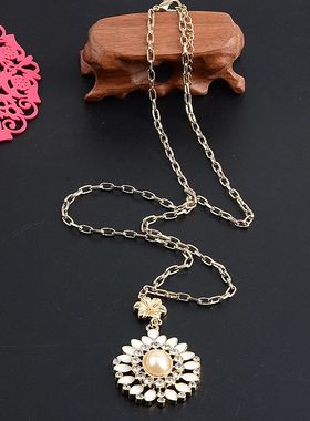 欧美饰品白色滴油水晶宝石毛衣链