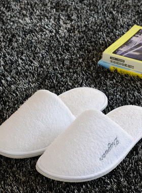 宾馆酒店会所用白色毛巾非一次性棉拖鞋居家待客加厚防滑
