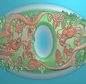 精雕图 浮雕图 灰度图 石雕玉雕云龙茶盘端砚烟灰缸椭圆双龙砚台