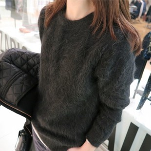 w042韩国女装 小开叉好手感保暖貂绒真品秋冬毛衣打底现货 2025修身