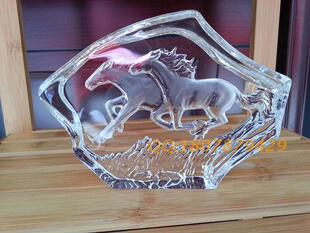 HYb002双马冰山深雕水晶奖牌【马到成功】水晶奖杯 摆件