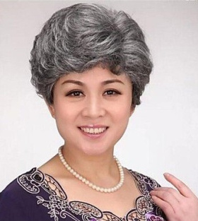 中老年假发 白色偏分短卷发 妈妈花白假发 女演出jiafa送奶奶包邮