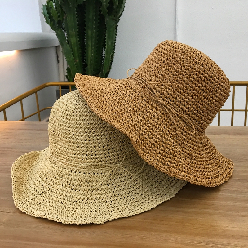 春夏手工编织钩针草帽女镂空可折叠大沿帽度假沙滩帽海边遮阳帽子