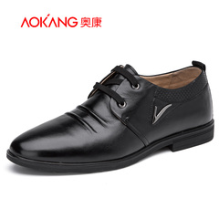 Aucom round head men's business casual shoes leather shoes a breathable and comfortable low shoes