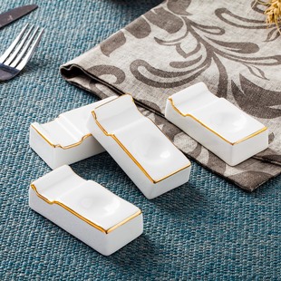 描金边骨瓷长方筷子勺子两用架餐厅酒店餐具摆台筷子架陶瓷盘