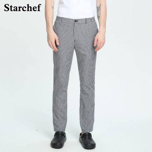 工作裤夏季透气薄款格子厨师服