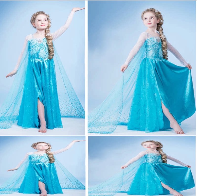 新款儿童服装冰雪奇缘裙艾莎女王公主cosplay化妆舞会装扮演出