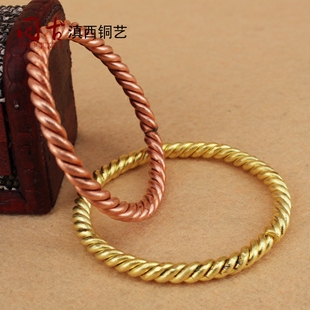 纯红铜纯黄铜纯紫铜纯铜手镯男女款扭丝手工铜镯子民族风麻花手镯