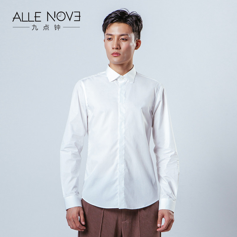 Allenove男士长袖白衬衫休闲学院青年全棉新疆长绒棉春季布达佩斯