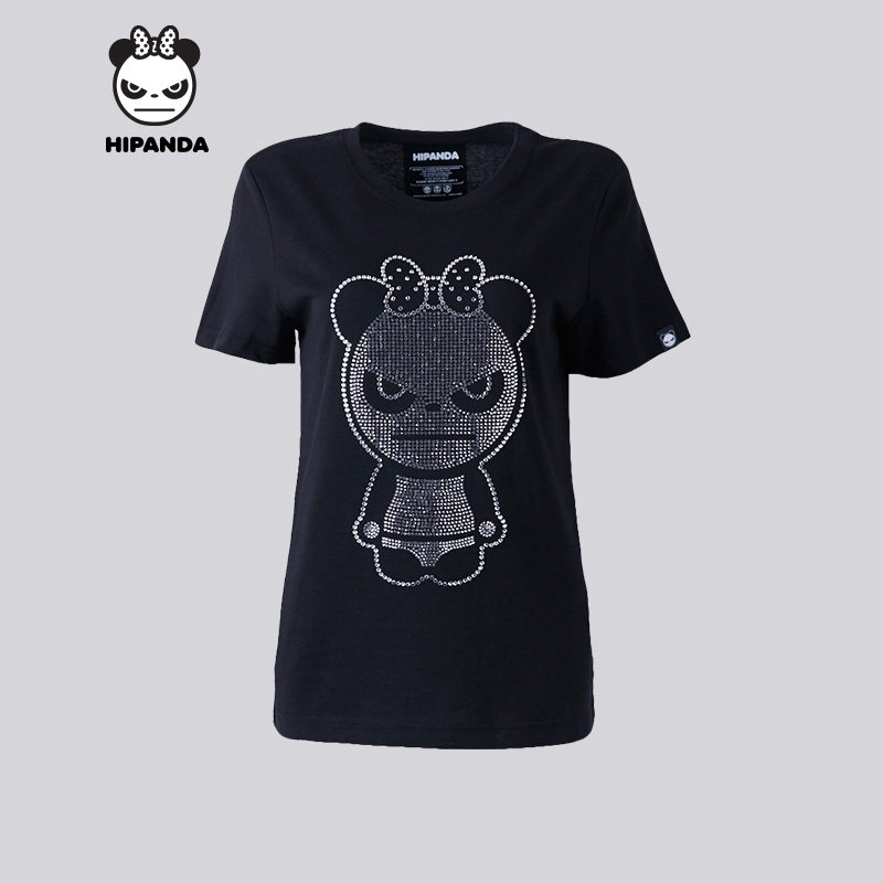 HIPANDA 设计潮牌国潮 女款 经典熊猫采用施华钻元素T恤