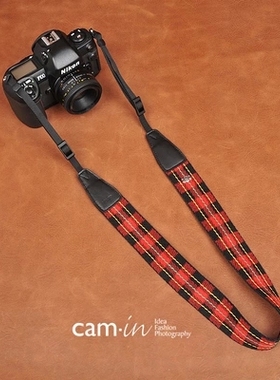 cam-in红色格纹单反数码照相机背带 微单摄影肩带通用型cam8250