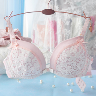 70B70C75D75E原单粉色蕾丝蝴蝶结爆乳聚拢单文胸日本原单可爱