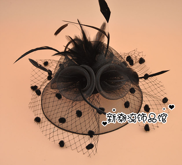韩式短发网纱花朵头花发饰 影楼年会配饰羽毛头饰小礼帽发夹女童