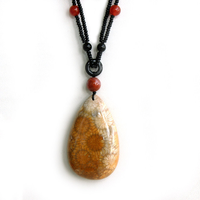 千蕊 天然珊瑚玉吊坠 珊瑚玉项链 大号配链珊瑚化石大花